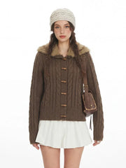 Vintage Chocolate Cable Knit Cardigan - TEVQA