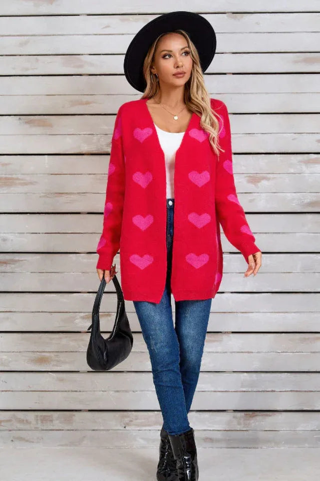 Heart Print Knit Cardigan - View 17 | TEVQA