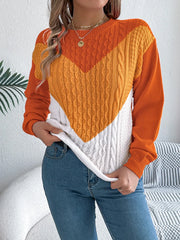 Colorblock cable knit sweater - View 10 | TEVQA