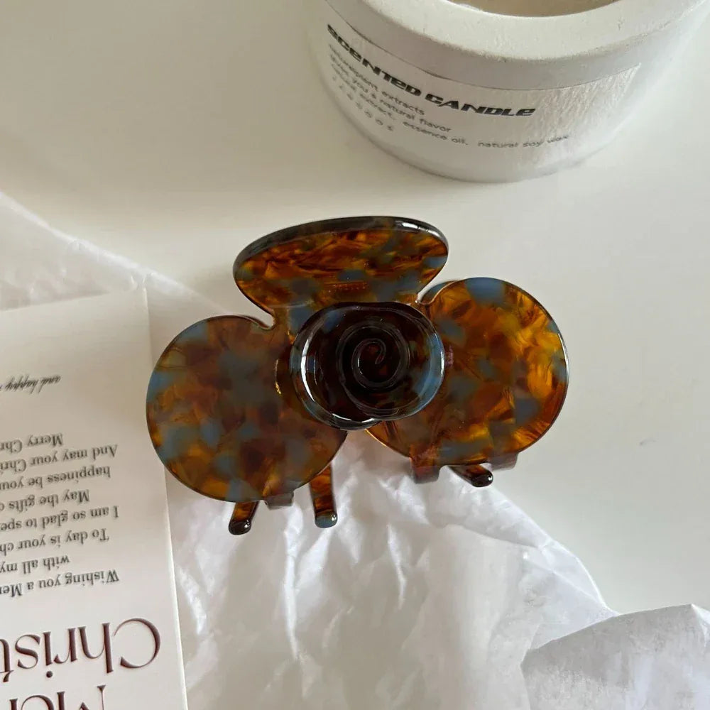 Medium Acetate Camellia Flower Claw Clip - View 7 | TEVQA