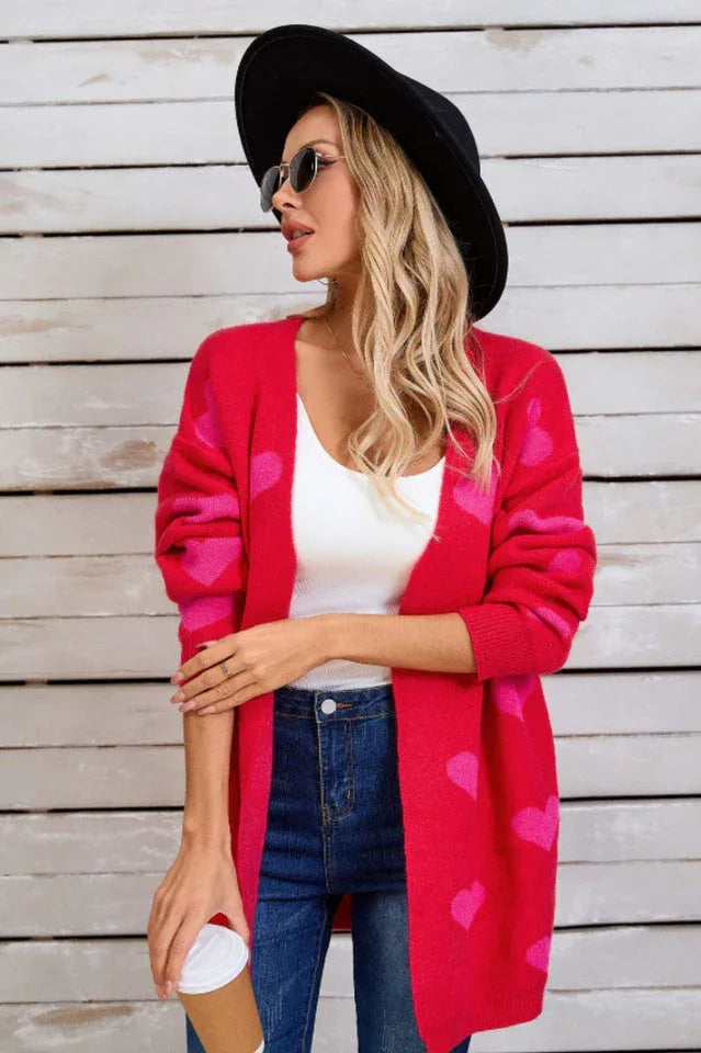 Heart Print Knit Cardigan - View 16 | TEVQA