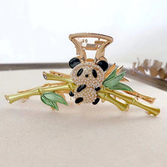 Large 4.3 Inch Pearl Panda & Bamboo Statement Hair Claw Clip