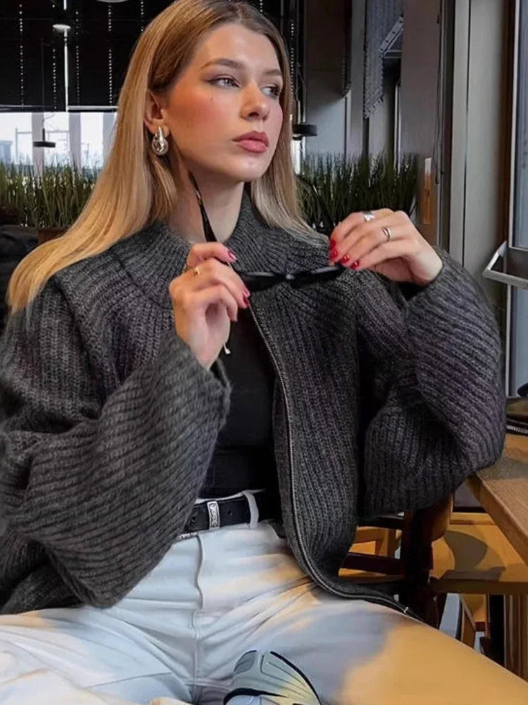 The Sloane Chunky Ribbed Zip-Up Cardigan - TEVQA