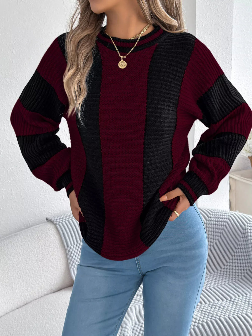 Vertical Stripe Knit Sweater - View 11 | TEVQA