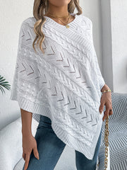 Cable-Knit Openwork Three-Quarter Sleeve Sweater OutfitFlow