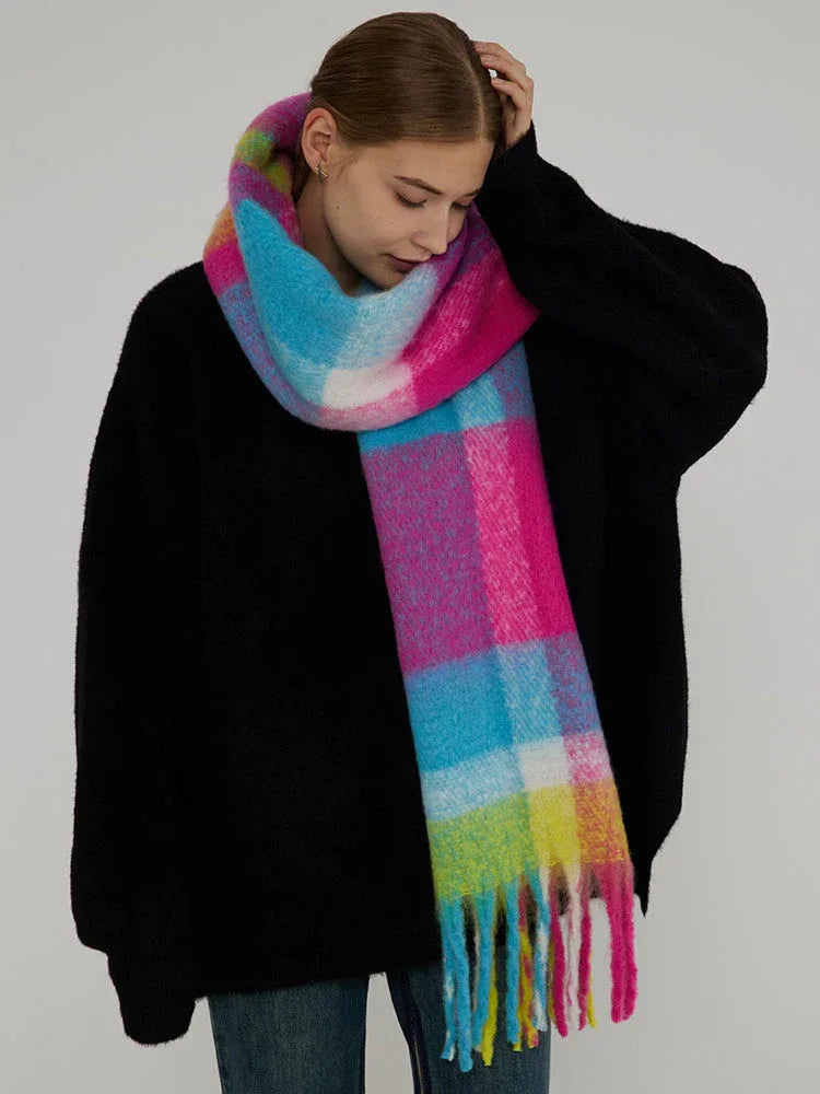 Vibrant Tartan Oversized Scarf - TEVQA