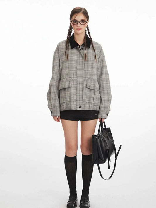Vintage Plaid Harrington Jacket - TEVQA