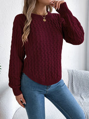 Camel Cable Knit Curved Hem Sweater - TEVQA