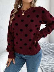 Camel Polka Dot Knit Sweater - View 10 | TEVQA