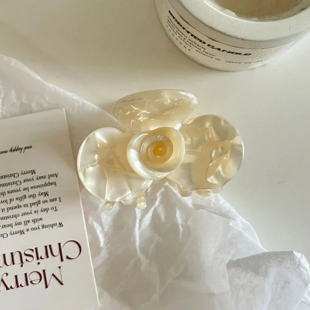 Medium Acetate Camellia Flower Claw Clip - View 9 | TEVQA
