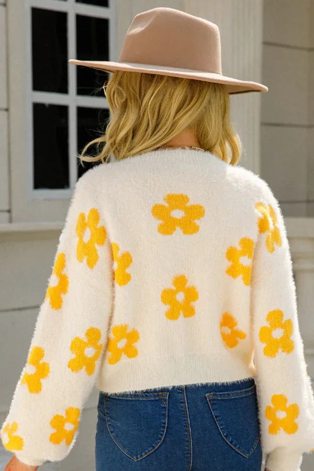 Fuzzy Floral Knit Cardigan - View 22 | TEVQA