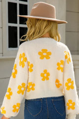 Fuzzy Floral Knit Cardigan - View 22 | TEVQA