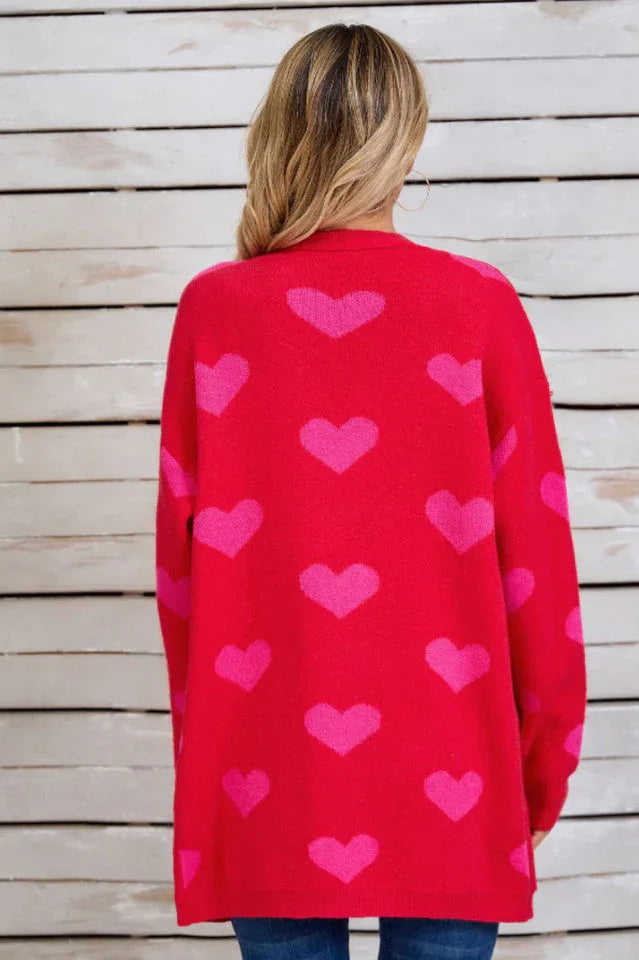 Heart Print Knit Cardigan - View 18 | TEVQA