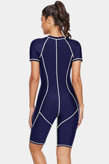Yellow short sleeve one piece swimsuit with zipper closure - View 10 | TEVQA
