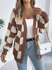 Burgundy Checkerboard Knit Cardigan - View 9 | TEVQA