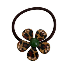 Acetate Leopard Flower Charm Hair Tie with Rhinestones (2.2 Inch)