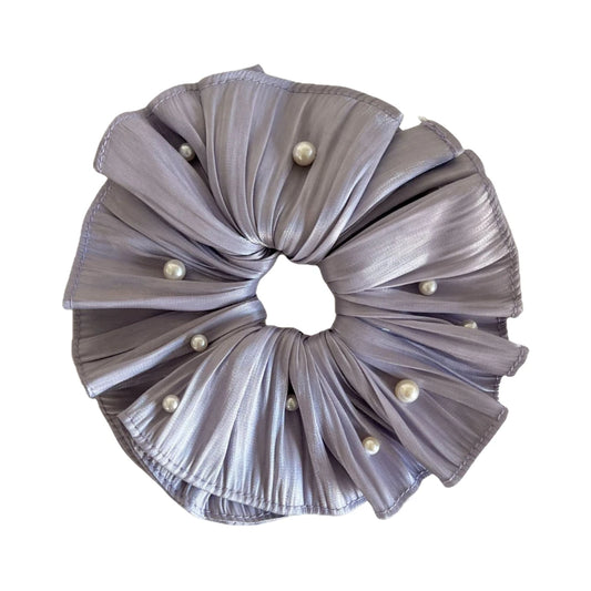 Jumbo Plissé Satin & Pearl Scrunchie (7 Inch)