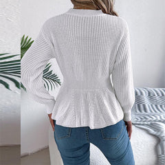White Cable Knit Peplum Sweater - TEVQA