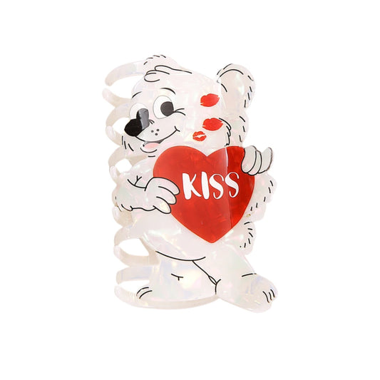 Whimsical "Kiss" Heart Bear Acrylic Hair Claw (3.9 Inch)