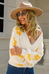 Fuzzy Floral Knit Cardigan - View 20 | TEVQA