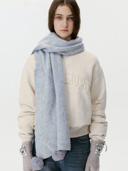 Festive knit scarf with pompom embellishments - View 8 | TEVQA