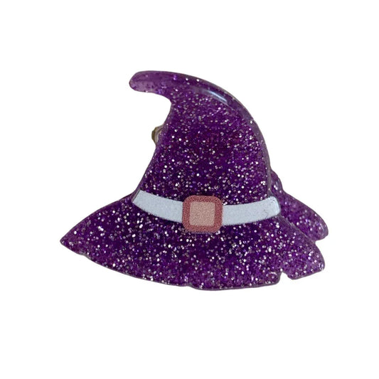 Purple glitter witch hat hair clip