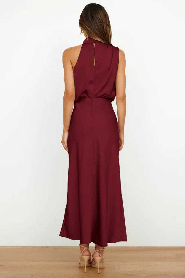 Satin Halter Neck Midi Dress - View 39 | TEVQA
