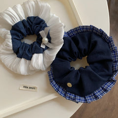 Oversized Preppy Dual-Fabric Scrunchie (6.3 Inch)
