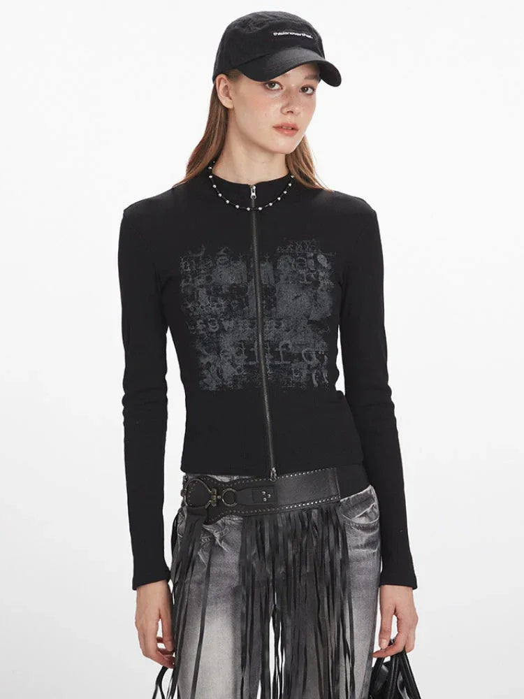 Y2K Grunge Distressed Zip-Up Top - TEVQA