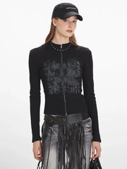 Y2K Grunge Distressed Zip-Up Top - TEVQA