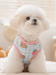 Blue Gingham Cartoon Pet Vest with Leash D-Ring