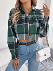 Rust Plaid Cropped Shacket - View 17 | TEVQA