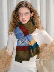 Retro Striped Knit Scarf Planet Motif Multi