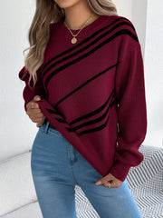 Crimson Vogue Diagonal Stripe Knit Sweater