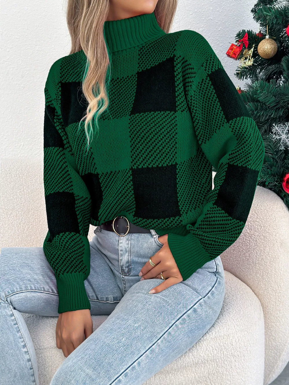 Buffalo Plaid Turtleneck Sweater - View 6 | TEVQA