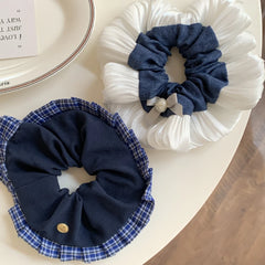 Oversized Preppy Dual-Fabric Scrunchie (6.3 Inch)