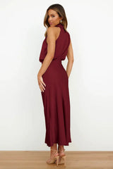 Satin Halter Neck Midi Dress - View 37 | TEVQA