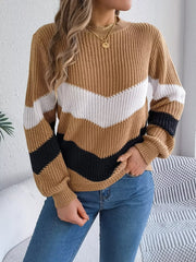 Women's Color Block Chevron Knit Sweater - TEVQA