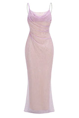 Ariarl Ruched Purple Sequins Maxi Dress - TEVQA
