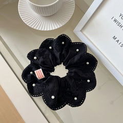 Oversized Pearl & Lace Scalloped Scrunchie (7.5 Inch)