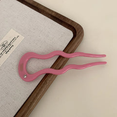 Acetate French Hair Pin with Crystal - 4.9" U-Shaped Chignon Pin