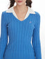 Cable knit sweater with faux layered collar - View 6 | TEVQA