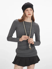 90s Minimalist Ruched Long Sleeve Top - TEVQA