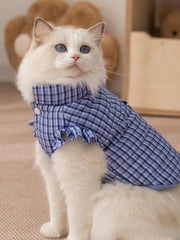 Plaid Ruffle Sleeve Winter Pet Vest with D-Ring