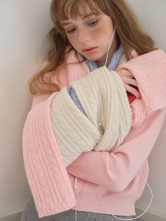 Wool Blend Textured Knit Scarf