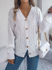 Pink cable knit button down cardigan - View 15 | TEVQA