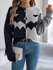 Spooky Chic Split Color Block Pumpkin Sweater - TEVQA