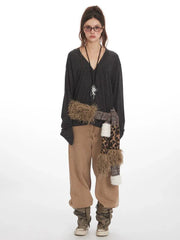 Vintage Charcoal Slouchy V-Neck Cardigan - TEVQA