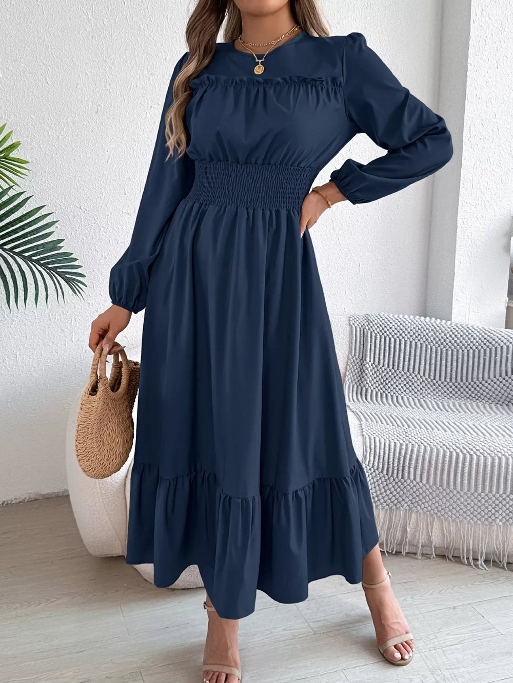 Emerald Green Ruffle Smocked Waist Maxi Dress - View 20 | TEVQA