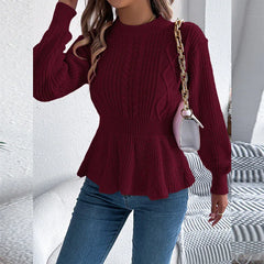 White Cable Knit Peplum Sweater - TEVQA